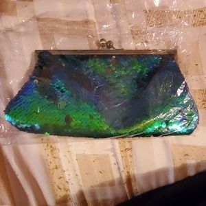 Sequin Mermaid Design Gold Frame Evening Clutch
